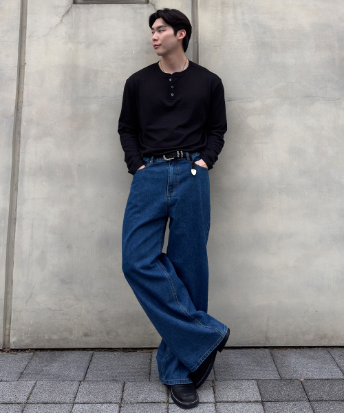 Usual Wide Denim Pants_Deepblue