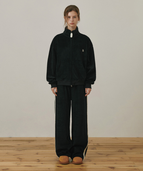 Overfit velvet zip-up чёрный
