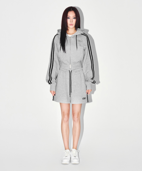 W CHROME B TRACK LINE CROP HOODIE ZIP-UP [MELANGE серый]