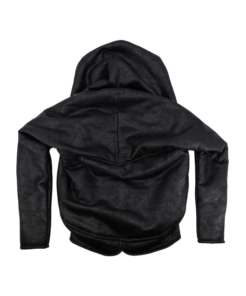 “GHAST” Crackle Shearling Hoodie - Black