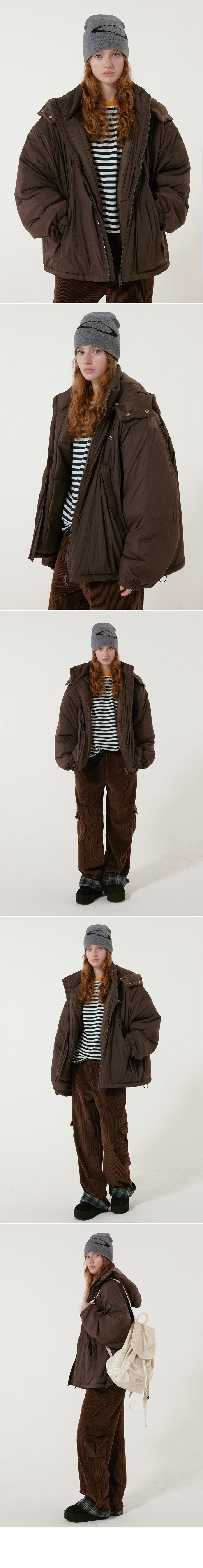LIGHT HOOD PADDED JACKET - 2 COLORS BROWN