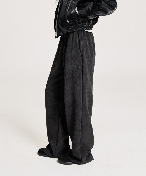 VELOUR SIGNATURE EMBROIDERED BANDING PANTS, BLACK