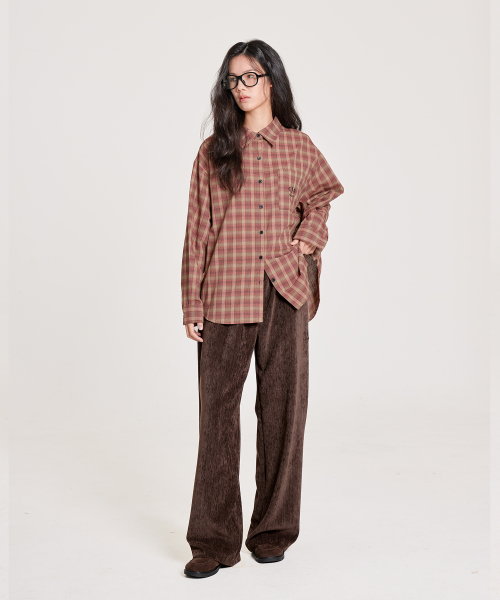 VELOUR SIGNATURE EMBROIDERED BANDING PANTS, BROWN