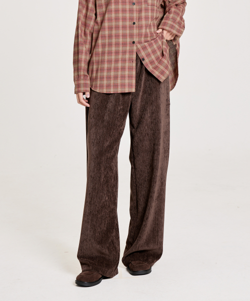 VELOUR SIGNATURE EMBROIDERED BANDING PANTS, BROWN