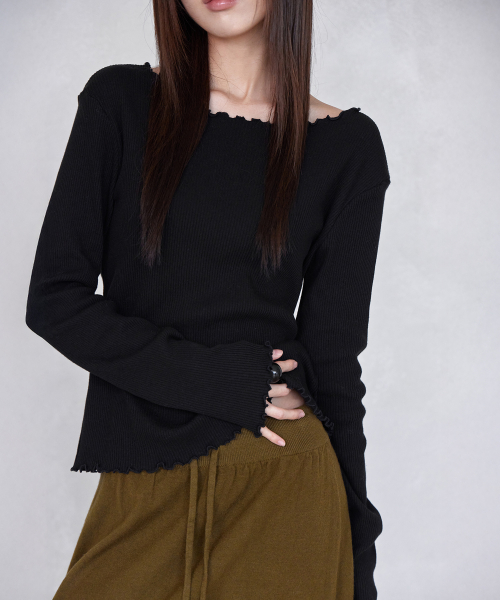 FRILL PENDANT T-SHIRT, BLACK