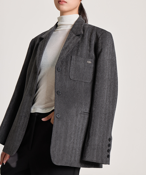 VELVET BUTTON CLASSIC SINGLE JACKET, CHARCOAL