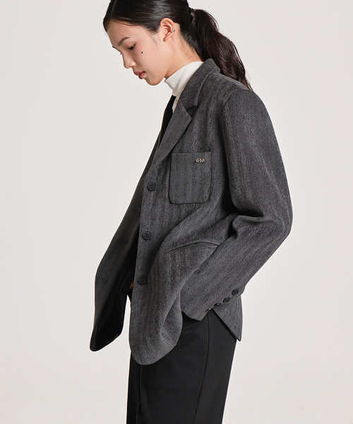 VELVET BUTTON CLASSIC SINGLE JACKET, CHARCOAL