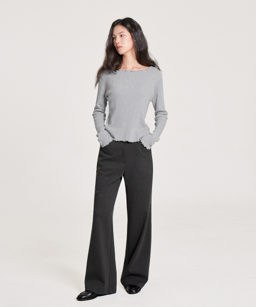 SIGNATURE WOOL WIDE SLACKS, CHARCOAL