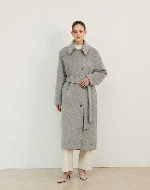 Оверсайз длинное шерстяное пальто Light Gray