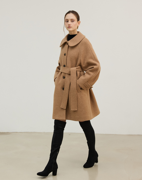 Полупальто из шерсти с круглым воротником BEIGE