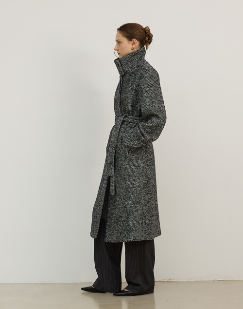 Длинное шерстяное пальто HERRINGBONE WOOL LONG COAT