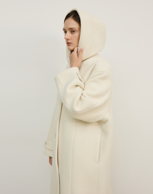 Длинное шерстяное пальто с капюшоном HOOD WOOL LONG COAT