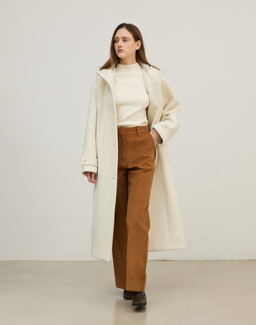 Длинное шерстяное пальто с капюшоном HOOD WOOL LONG COAT