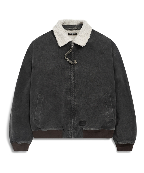 Джинсовый бомбер Slow Record с воротником boa MJK129 [BLACK]