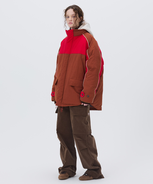 COLOR BLOCK PADDING JUMPER BROWN