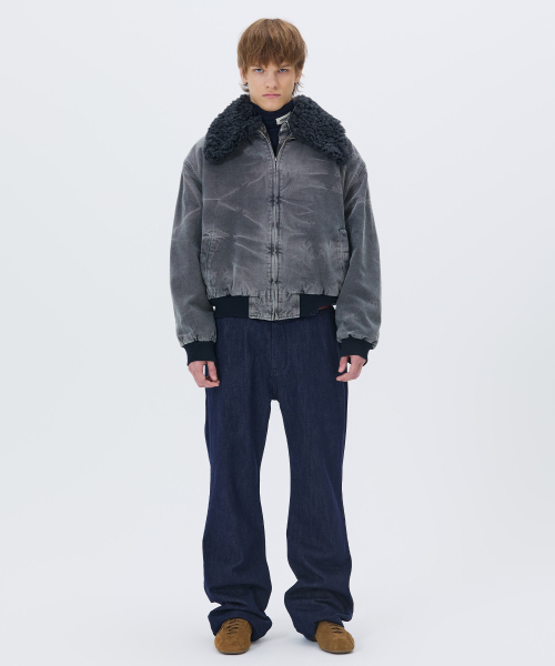 WASHED SHEARLING COLLAR BLOUSON CHARCOAL