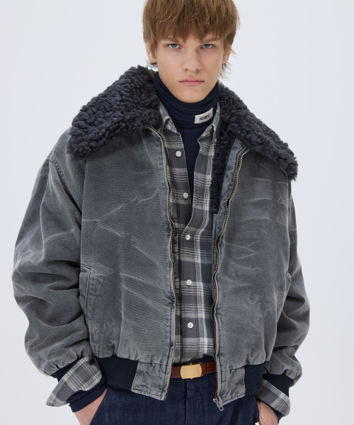 WASHED SHEARLING COLLAR BLOUSON CHARCOAL