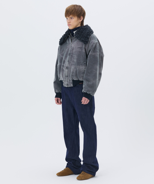 WASHED SHEARLING COLLAR BLOUSON CHARCOAL