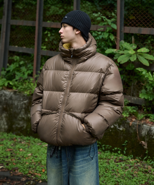 Плотный двухцветный пуховик The Calm MPJ111 [BROWN]