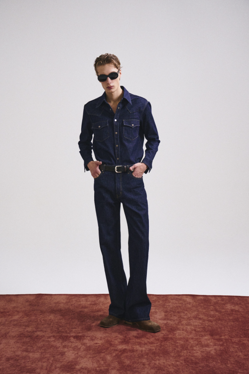 DENIM STRIPED BOOTCUT JEANS (BLUE)