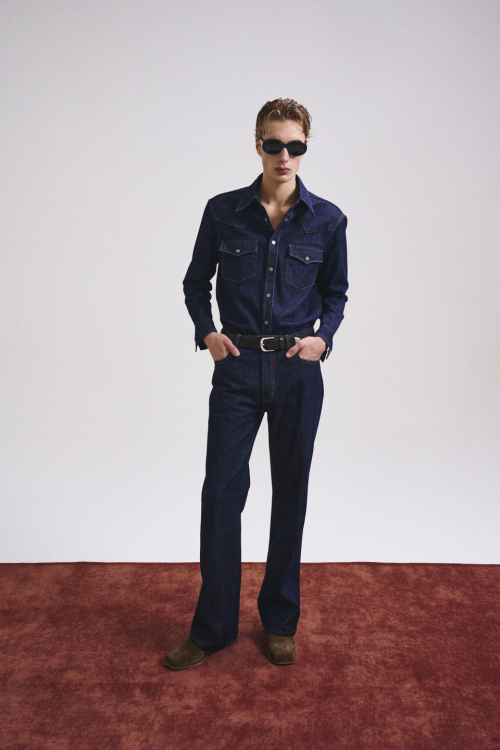 DENIM STRIPED BOOTCUT JEANS (BLUE)