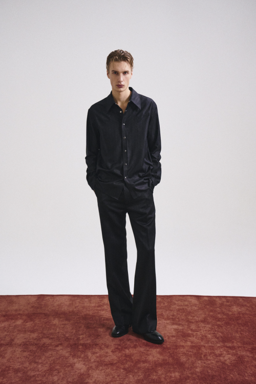 WOOL BLACK STRIPED SHIRT (BLACK)