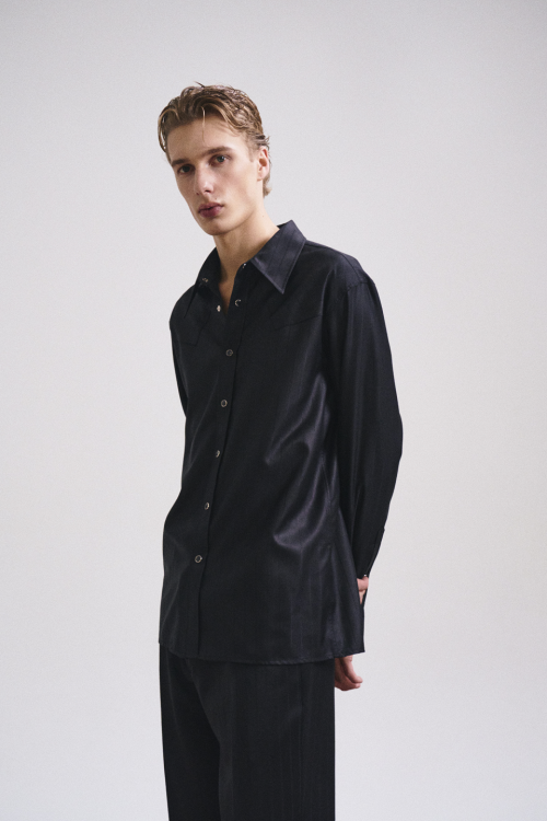 WOOL BLACK STRIPED SHIRT (BLACK)