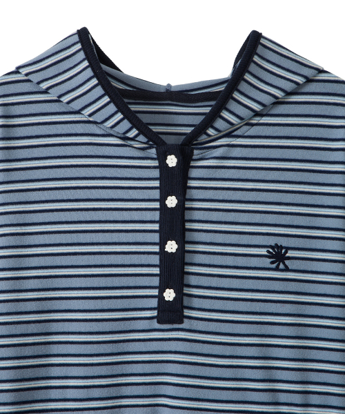 DD stripe trim hooded long sleeve (SKY BLUE)