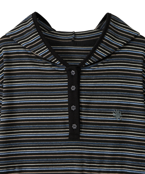 DD stripe trim hooded long sleeve (BLACK)