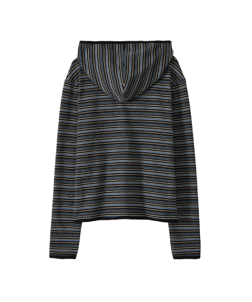 DD stripe trim hooded long sleeve (BLACK)