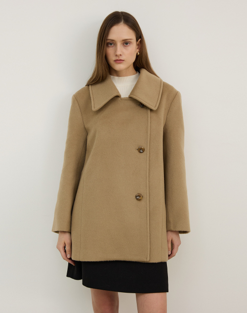 Полупальто WIDE COLLAR WOOL SINGLE HALF COAT BEIGE