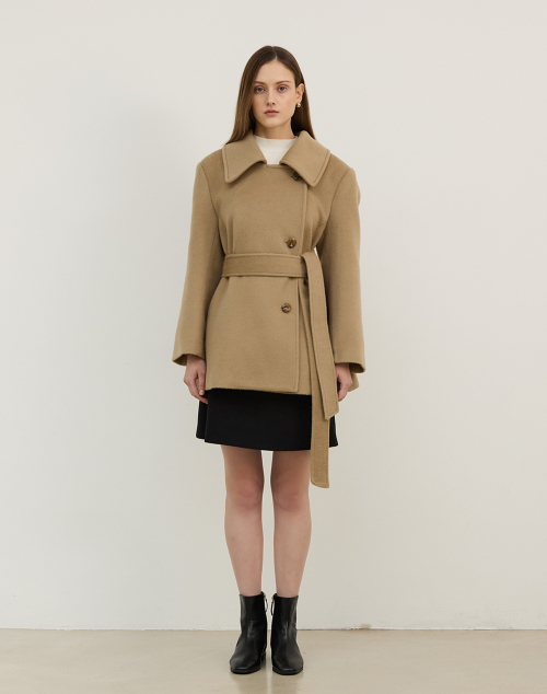 Полупальто WIDE COLLAR WOOL SINGLE HALF COAT BEIGE
