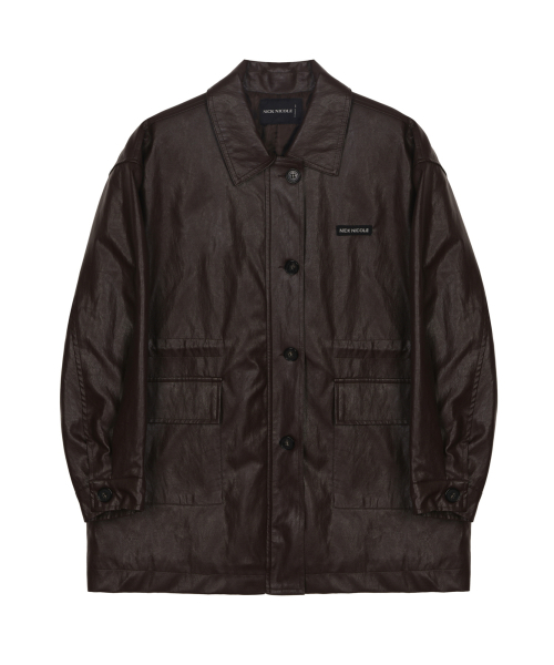 MIDI HALF LEATHER PADDING JACKET_BROWN
