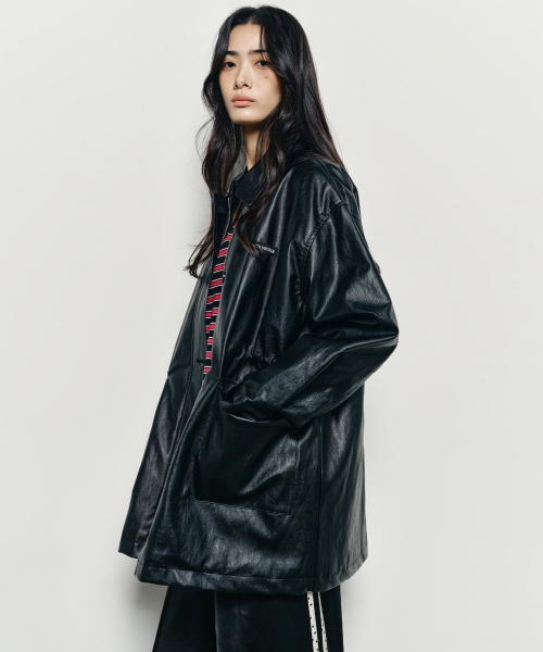 MIDI HALF LEATHER PADDING JACKET_BLACK