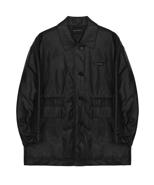 MIDI HALF LEATHER PADDING JACKET_BLACK