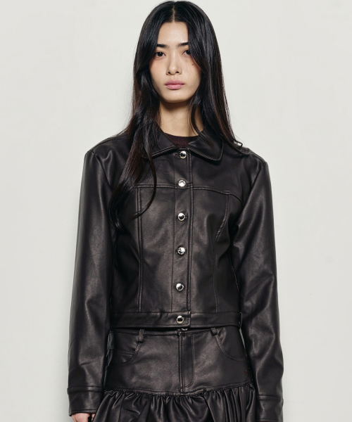 TRUCKER LINE LEATHER JACKET_BROWN