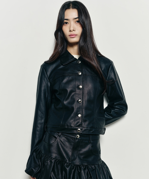 TRUCKER LINE LEATHER JACKET_BLACK