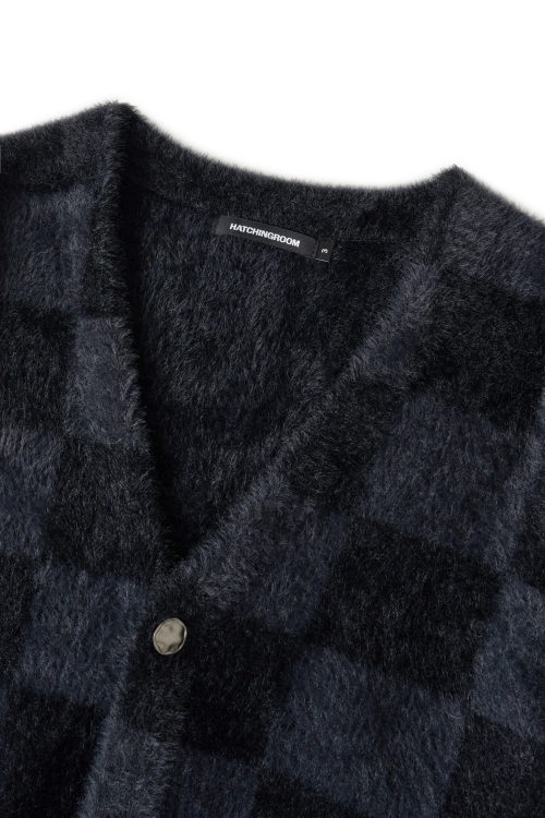 Hairy Cardigan Checkerboard Black/Charcoal