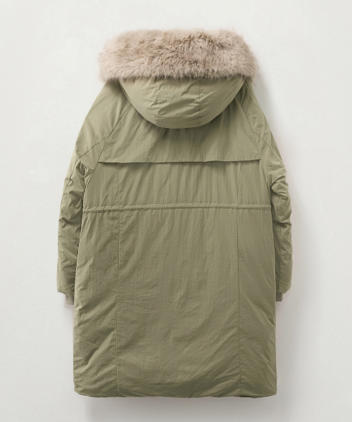 (W) Длинный пуховик с капюшоном и мехом Khaki