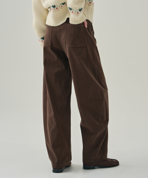 Вельветовые слаксы с одной складкой Curved [BROWN]