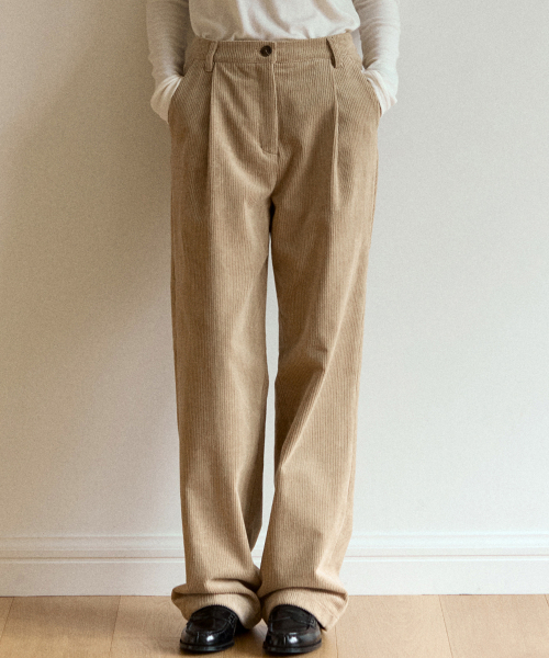 Вельветовые свободные брюки с одной складкой — Beige