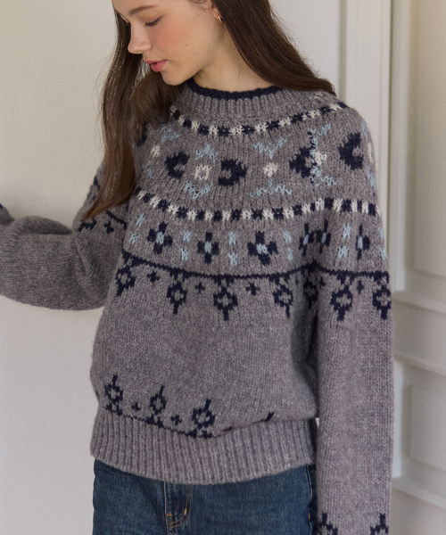 Свитер Noel из альпаки и шерсти с норвежским узором - Melange Grey