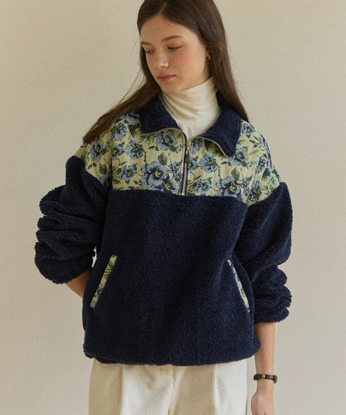 Флисовая анорак-олимпийка Fiona жаккард - Navy