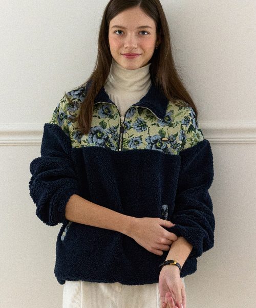 Флисовая анорак-олимпийка Fiona жаккард - Navy