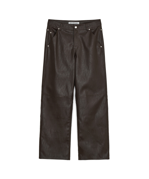 Faux Leather Studded Pants, BROWN