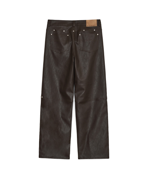 Faux Leather Studded Pants, BROWN