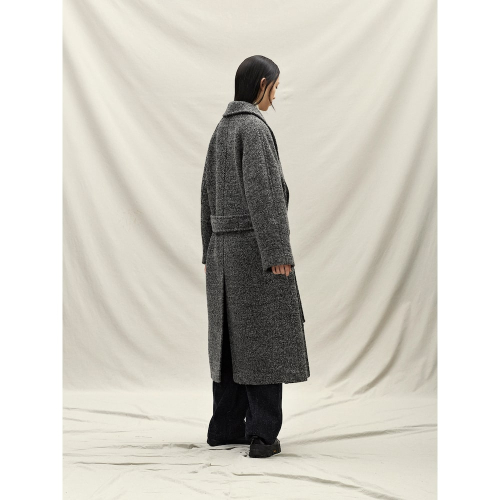 Noise Shawl Collar Long Coat Grey