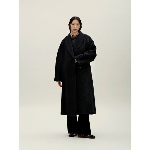Shawl Collar Long Coat Black