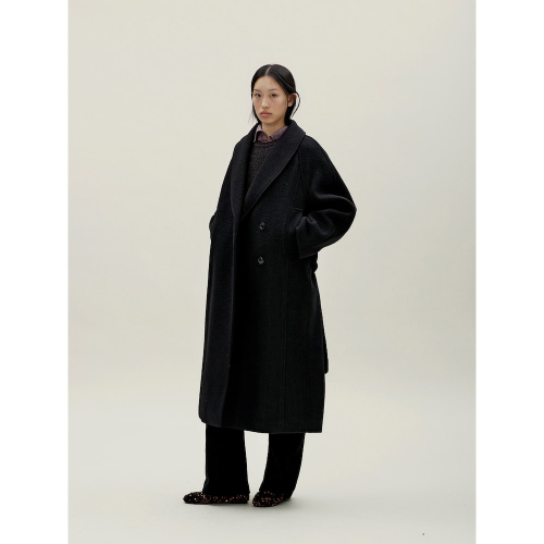Shawl Collar Long Coat Black