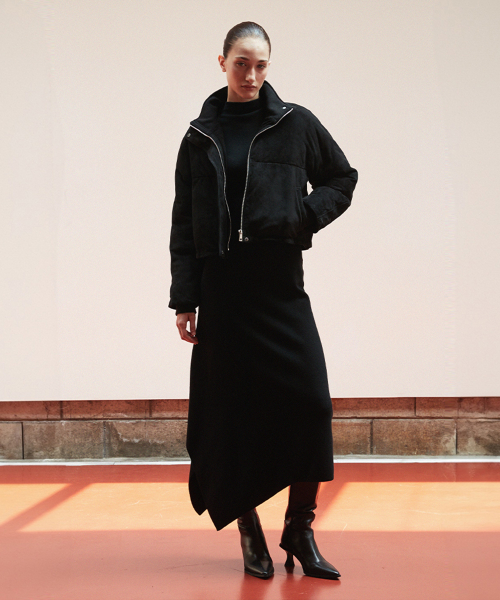 Suede Cropped Puffer Jacket_Black